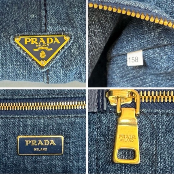 Low start-Prada Canapa Distressed Patch Denim Blue Handbag - Picture 7 of 14